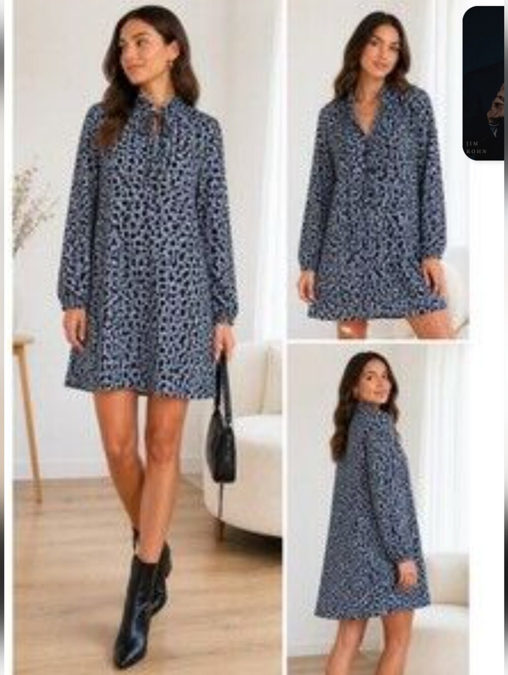 H&M Floral Mid length Long Sleeves Flare Dress with pockets size 4